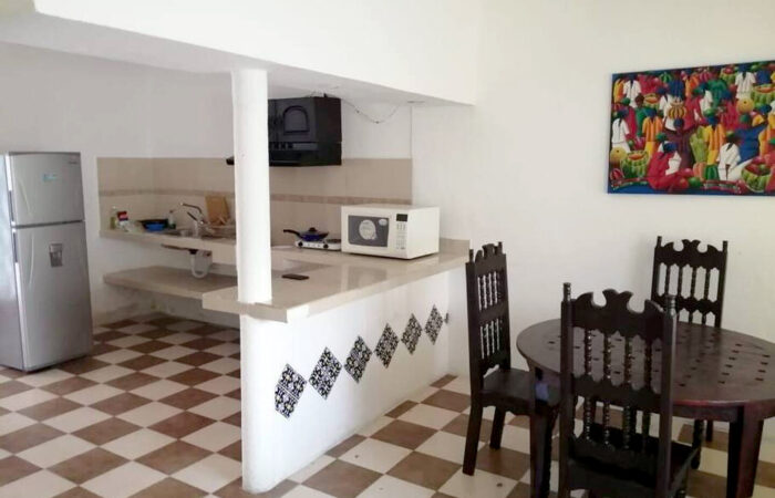 Cancun Mexico Rent Room Hotel - Apt C - Dining Room and Kitchen Area